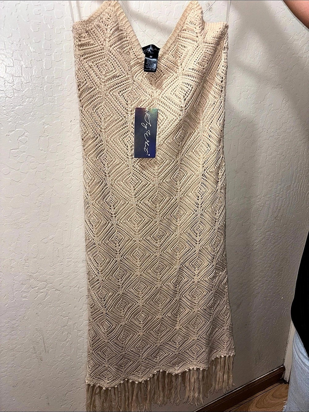Medium Couture Geometric Fringe Maxi Dress in Beige Size Medium NWT